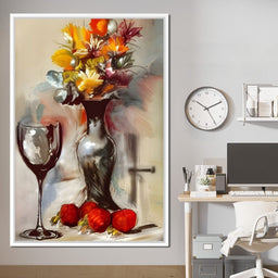 Abstract Wine & Flowers 02 - NicheCanvas