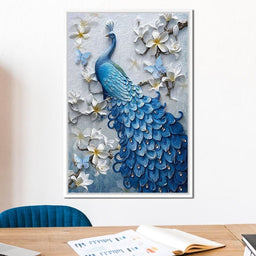Blue Peacock Flower 1 panel Left - NicheCanvas