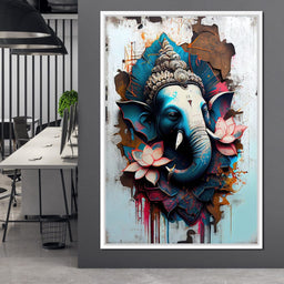 Blue Ganesh Portrait - NicheCanvas