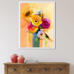 White Yellow & Red Flower Bouquet - NicheCanvas