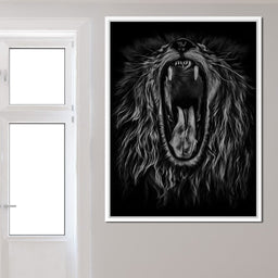 Black and White Roaring Lion - NicheCanvas