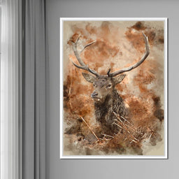 Red Deer Stag on Brown Background - NicheCanvas