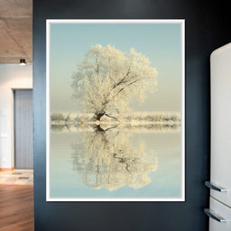 Winter Tree by the Lake - NicheCanvas