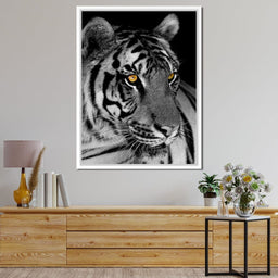 Black and White Tiger with Yellow Eyes - NicheCanvas