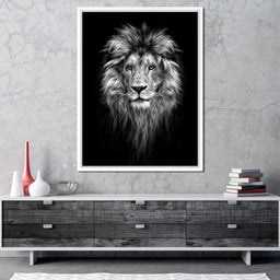 Black and White Lion Face - NicheCanvas