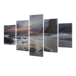 Beautiful Sea Wave 5 Piece Sunset | NicheCanvas