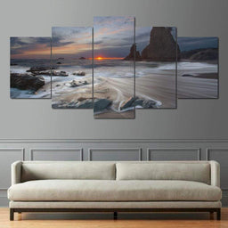 Beautiful Sea Wave 5 Piece Sunset | NicheCanvas