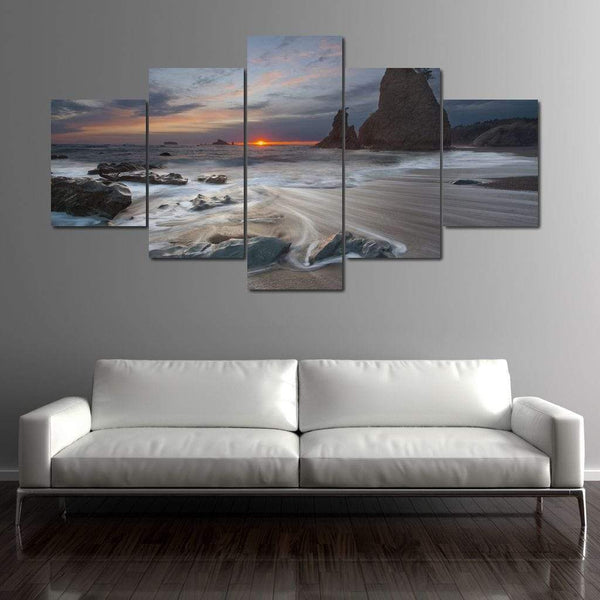 Beautiful Sea Wave 5 Piece Sunset | NicheCanvas