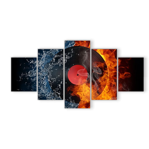 Record in Fire and Water - Canvas Print - unique wall art of a vinyl on water and fire splash - this makes the perfect centerpiece for your living room | NicheCanvas