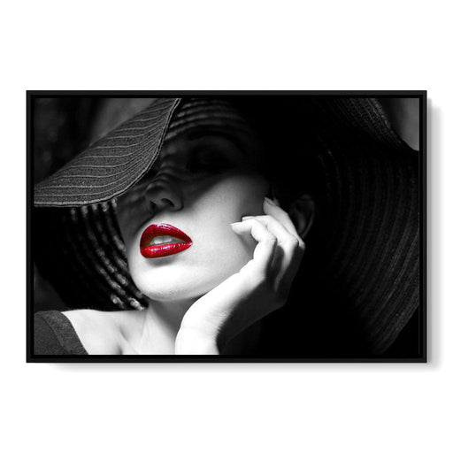 Luscious Woman - Canvas Print - black and white wall art of a classy woman wearing a shiny red lipstick - make a statement in any room with this beautiful art piece | NicheCanvas