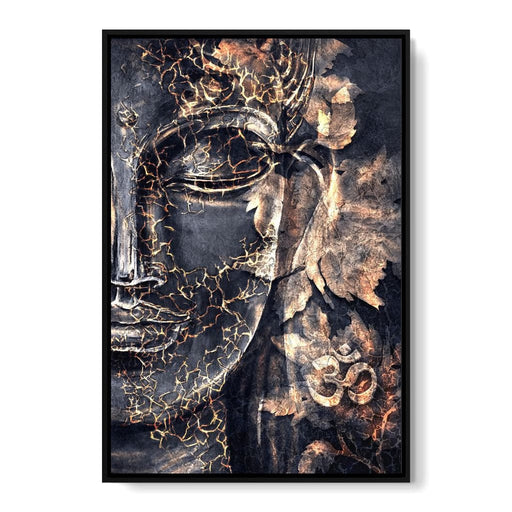 Gracious Buddha - Black and gold buddha with om wall art panels and canvas painting