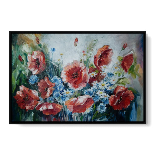 Poppies & Blue Flowers Canvas Print