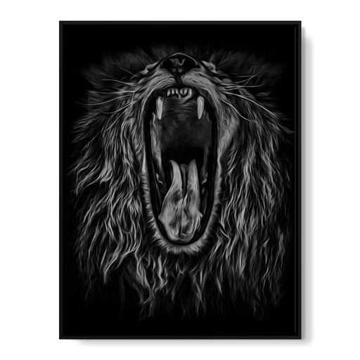 Black and White Roaring Lion Canvas Print