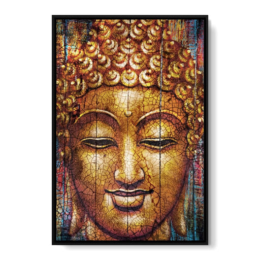 Zen Buddha - Detailed and colorful golden zen buddha wall art with abstract background