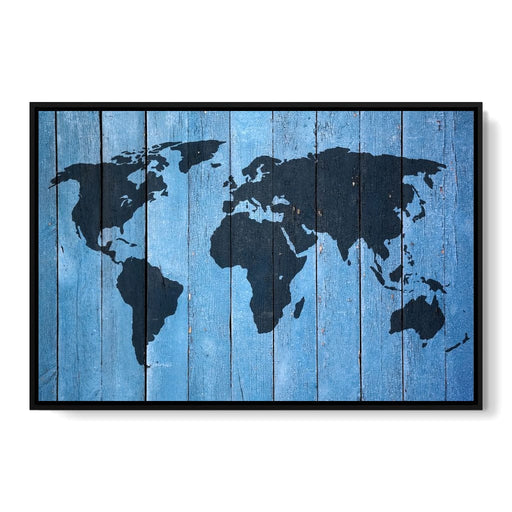 World Map - Blue Planks - Canvas Print - gorgeous wall art of the world map on a blue wooden plank - this modern painting is the perfect gift for any occasion | NicheCanvas