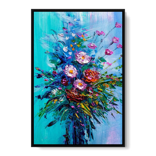 Bouquet of Flowers on Blue Background Canvas Print