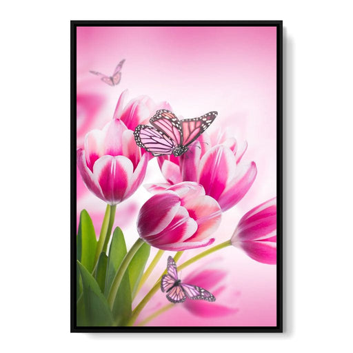 Bouquet of Pink Tulips & Butterflies Canvas Print