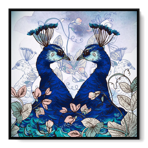 Blue Floral Peacocks Canvas Print