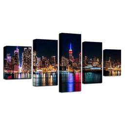 New York City Skyline Multi Panel Canvas Wall Art - NicheCanvas
