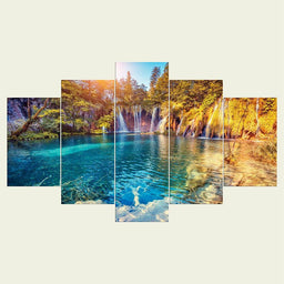 Waterfall Paradise Multi Panel Canvas Wall Art - NicheCanvas