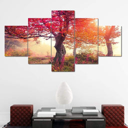 Red Autumn Trees Canvas Set Multi Panel Canvas Wall Art - NicheCanvas