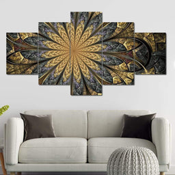Golden Fractal Canvas Set Multi Panel Canvas Wall Art - NicheCanvas