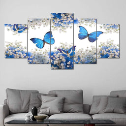 Flowers & Butterflies Multi Panel Canvas Wall Art - NicheCanvas