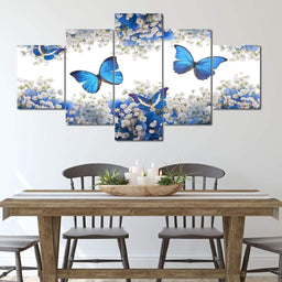 Flowers & Butterflies Multi Panel Canvas Wall Art - NicheCanvas