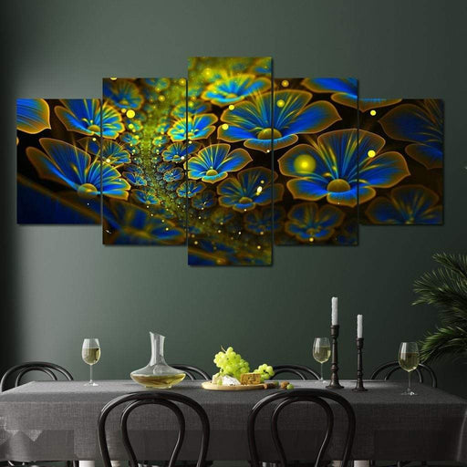 Blue Digital Flowers Set - Canvas Print - stunning wall art of a floral painting - this flower wall art is the perfect addition to your bedroom | NicheCanvas