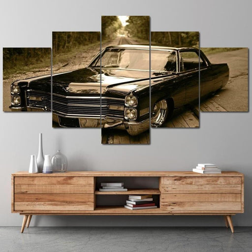 The Low Rider - Canvas Print - 5 panel wall art of a vintage lowrider car parked along the road - this makes the perfect gift to your car lover family and friends | NicheCanvas