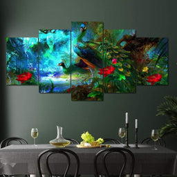 Peacock Painting Multi Panel Canvas Wall Art - NicheCanvas