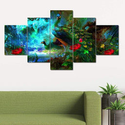 Peacock Painting Multi Panel Canvas Wall Art - NicheCanvas