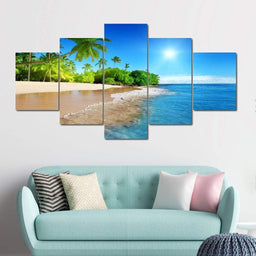 Tropical Day At The Beach Multi Panel Canvas Wall Art - NicheCanvas