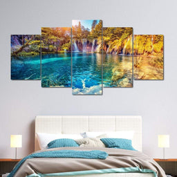 Waterfall Paradise Multi Panel Canvas Wall Art - NicheCanvas