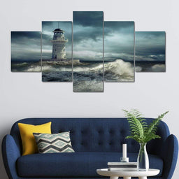 Dramatic Lighthouse Multi Panel Canvas Wall Art - NicheCanvas