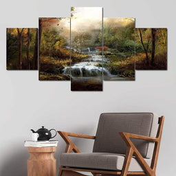 Autumn Stream Multi Panel Canvas Wall Art - NicheCanvas