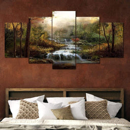 Autumn Stream Multi Panel Canvas Wall Art - NicheCanvas