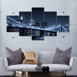 New York City Night View Multi Panel Canvas Wall Art - NicheCanvas