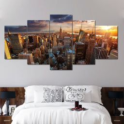 New York City Sunset Multi Panel Canvas Wall Art - NicheCanvas