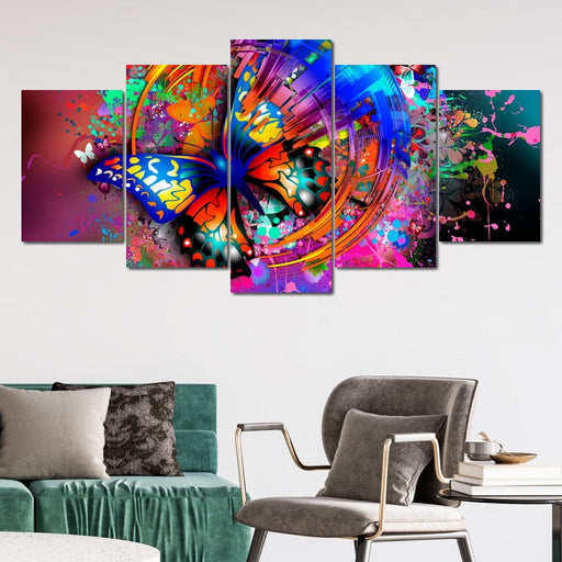 Butterfly Splash - Canvas Print - stunning wall decor of a rainbow butterfly painting - this canvas art of a butterfly paint splatter is the perfect accent to your room | NicheCanvas