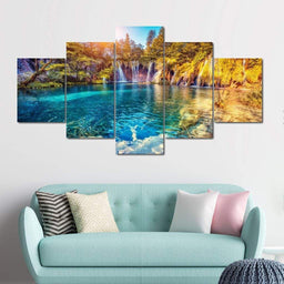 Waterfall Paradise Multi Panel Canvas Wall Art - NicheCanvas